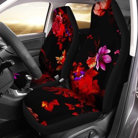 Howilath Car Seat Cover Universal Red Hibiscus Flowers Print Hippie Van Pattern Front Seats Covers 2 Sets