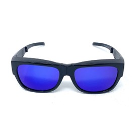 Incredible Bargains The Foldaway Folding Fit Over Glasses, OTG, Polarized Unisex Wrap-Around Sunglasses for Men and Women, Black with Mirrored Blue