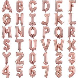 36pcs Rose Gold Custom Letter Balloons Kit 16Inch, DIY Phrase Banner for Wedding Baby Shower Birthday Party Supplies, includes A-Z & 0-9 Letters and Numbers, Straw, Ribbon, Dot Glue (Rose Gold)