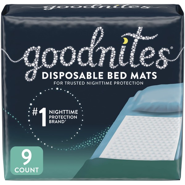Goodnites Disposable Bed Mats for Bedwetting, 2.4 x 2.8 ft, 9 Ct