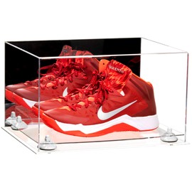 Better Display Cases Acrylic Shoe Pair Display Case - Large Rectangle Box with Mirror Case, Clear Base and White Risers 15.25" x 12" x 9" (A082/V13)