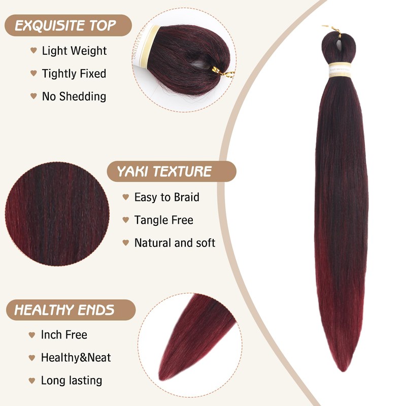 Yebo 26Inch Pre Stretched Braiding Hair 8Packs Easy Braiding Hair