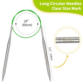 Coopay 7mm Circular Knitting Needles 60cm, Stainless Steel Circular Needles with Flexible Cable, Round Knitting Needles for Knit Socks, Fixed Metal Circle Knitting Pins for Small Projects