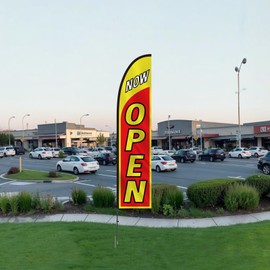 VEVOR Open Feather Flag with Pole Kit, 16.3 Feet Advertising Flags for Business Outside with Fiberglass Pole Ground Stake, Now Open Theme Swooper Flag Banner Pole Kit, Grand Opening Feather Flag Sign