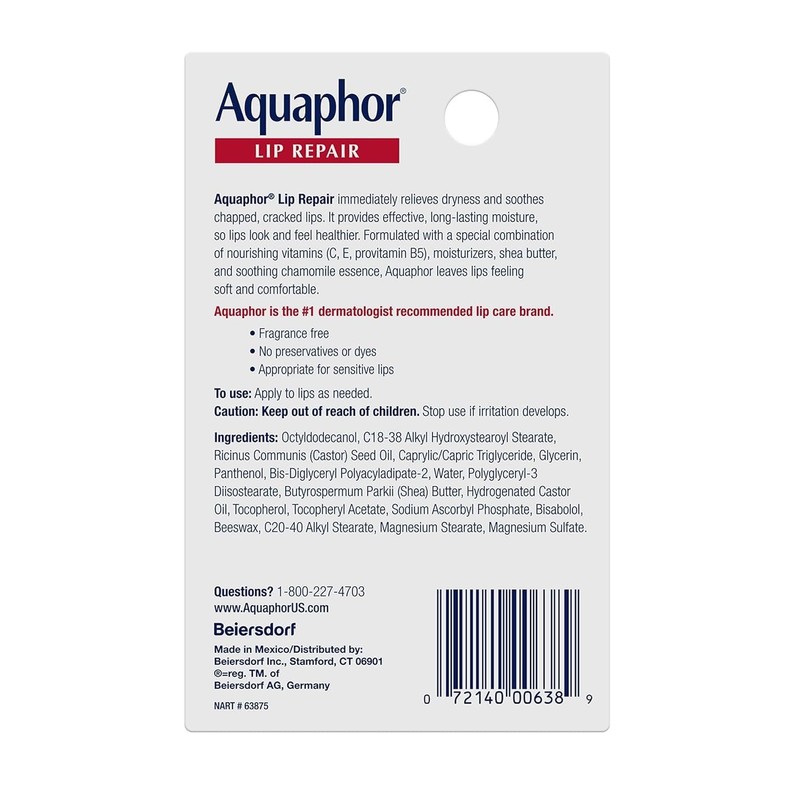 Aquaphor Lip Repair Ointment - Long-lasting Moisture to Soothe Dry