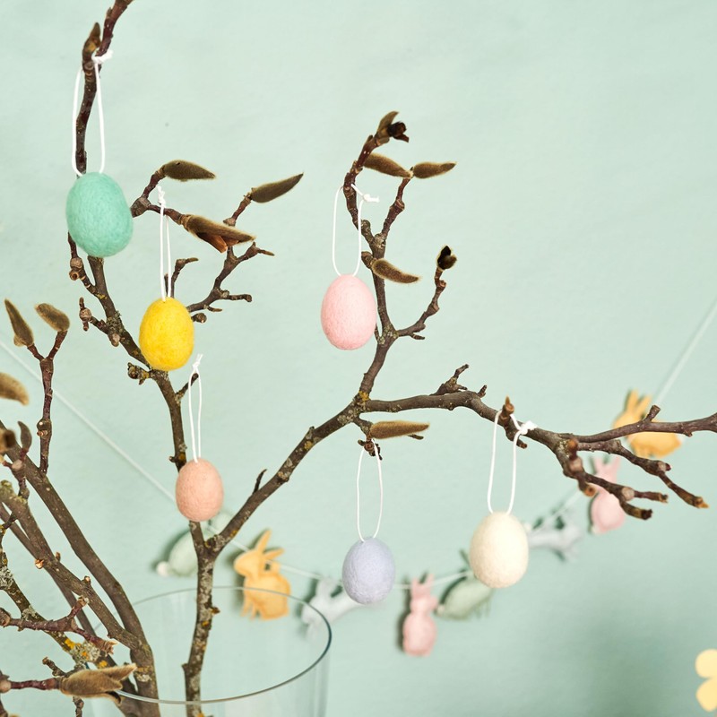 Papierdrachen 6 Felt Eggs Pastel Colours - Easter Decoration for