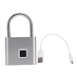 Candado Huellas Digitales, Bloqueo Biométrico Carga USB Compacta, Padtlock Huella Digital la Interfaz USB con 3 Color 0.5 Segundos Desbloquear para Casillero, Mochila, Equipaje(Plata)