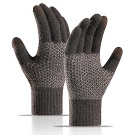 AYPOW Men's Winter Thermal Knitted Gloves, Fashionable Slouchy Touchscreen Gloves with Fleece Lining, Warm Stretchy Gloves, Daily Outdoor Activities, Winter Gloves, Gift for Men, coffee