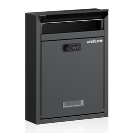 Uniclife Wall Mount Mailbox for Outside, Large Locking Mailbox with Combination Lock, Security Mail Box for House, Safe Key Drop Box, Post Box, Steel Cash Drop Box for Home Office School, Black