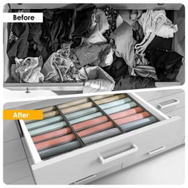 JUMBO FILTER 4 Pack Drawer Organizers for Clothing, 7 Grids Foldable Washable Drawer Organizer Clothes, for Folded Clothes, T-shirt, Tank Tops, Camisoles, Underwear, Leggings, Baby Clothes