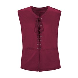 American Trends - Disfraz renacentista para hombre, chaleco pirata, renacentista, vikingo, steampunk, disfraz medieval, para hombre, Rojo vino, Large