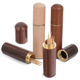 Tyqour 4 Pcs Portable Wood Tooth pick Holder for Purse, Pocket Travel Toothpicks Holder, Mini Tooth Picks Holder Dispenser for Storage Needle Pill Bead Ear Pick Cotton Swab and Other Small Object