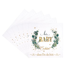 TOPWAYS Baby Shower Decoration Girls Boy Napkins, Napkins, Eucalyptus Green Baby Shower Decorative Napkins, Table Decoration for Boys and Girls, Neutral Gender Reveal Party Decoration Napkins, Pack of