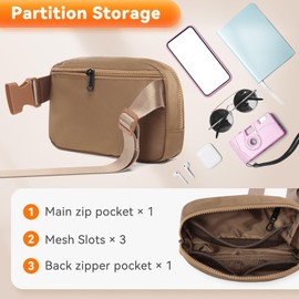 BALEAF Belt Bag for Women HumBag Fanny Pack Crossbody Adjustable Strap Everywhere Waist Packs Workout Running 2L Brown