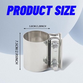 PACLVIO Exhaust Clamp, Exhaust Pipe Clamp, 2.25'' Butt Joint Stainless Steel Clamp Band, Universal Car Accessories Widening Clamp Butt Joint Exhaust Clamp Replacement for Exhaust Pipe (2.25 inch)