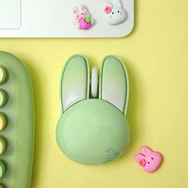 Lomiluskr Cute Bunny Wireless Mouse, Lightweight Soundless Mouse, 2.4G Wireless Mice, Candy Colors, Kawaii Rabbit Mouse for Girls and Kids (Green Bunny)