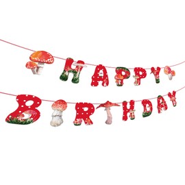 Mushroom Happy Birthday Banner Mushroom Decorations Watercolor Mushroom Happy Birthday Banner Mushroom Banner for Baby Shower Kids Forest Plant Theme Party Supplies, Mushroom Birthday Party Supplies