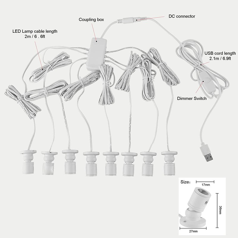 Cefrank Mini Spot Lights with Dimmer, 8 x 1W 360°