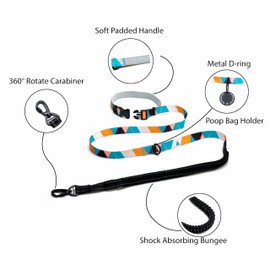 Heavy Duty Hands Free Dog Leash for Medium to Large Dogs for Comfortable Running Jogging Walking | Shock Absorbing Bungee | Soft Padded Handle | 360 Rotating Carabiner (Leash Length 6.5-7.8 ft)