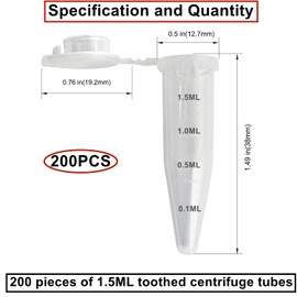 HUAZIZ Pack of 200 Centrifuge Tubes 1.5 ml Reaction Vessels Transparent Plastic Microcentrifuge Tube with Snap Closure Conical Base for Laboratory