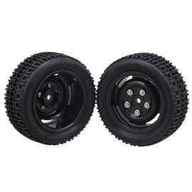 Mxfans 4pcs 12mm Hex Black Plastic 4 Holes Wheel Rim & Letter U Pattern Rubber Tires for 20662 RC1:10 Road Car Rally Car