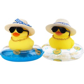 wonuu Car Rubber Duck 2Pcs Duck Car Decoration Dashboard Car Ornament for Car Dashboard Decoration Accessories with Mini Swim Ring Sun Hat Necklace Sunglasses