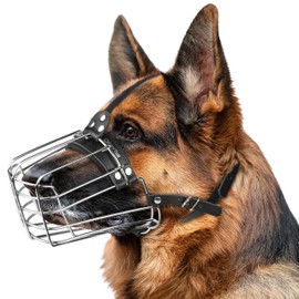 CleverTail German Shepherd Muzzle for Large Sized Dog – Metal Dog Muzzle for German Shepherd – Steel Basket Muzzle for Large Dog – Wire Cage Muzzle for Medium and Large Dogs Husky, Belgian Malinois