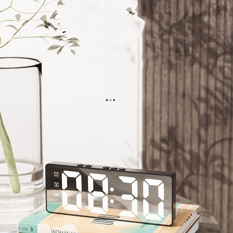 Digital Alarm Clock Temperature Display LED Mirror Electronic Clocks for