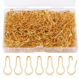 500pcs Gourd Safety Pins, 0.87in Metal Bulb Pins for Crafts Small Calabash Pin Tiny Knitting Crocheting Stitch Markers Mini Tag Pins with Storage Box for Clothes DIY Sewing Accessories (Gold)