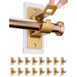 16PCS No Drill Curtain Rod Bracket, Self Adhesive Curtain Rod Holders, No Hole, Multipurpose Nail Free Curtain Rod Hooks for Bathroom Living Room Kitchen and Bedroom (Gold)