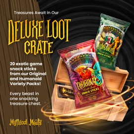 Mythical Meats Deluxe Loot Crate – Indulge in 20 Exotic Game Snack Sticks – Dried & Dehydrated Meats Seasoned to Perfection – High Protein & Keto Friendly – Collectible Box