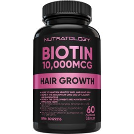 Nutratology Biotin 10000MCG Hair Vitamins For Hair Growth Women - Promotes Healthy Skin & Nail Growth - Supports Muscle Function - Biotin Supplement - Hair Growth Products for Women - 60 capsules