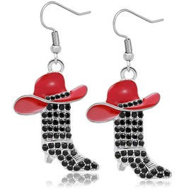 RechicGu Rhinestone Western Boots Earrings Cowgirl Cowboy Enamel Hat Bohemian Rodeo Boot Drop Dangle Earrings for Women, Zinc, No Gemstone