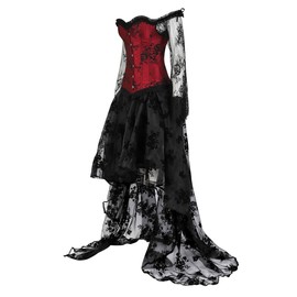 Corsets for Women's Princess Renaissance Corset Lace Ruched Sleeves Overbust Top Printing Bustier Suits 2X-Large Black Dress