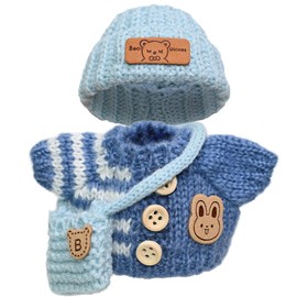 17cm Dolls Clothes, Clothes Set for 15cm Doll, Crochet 3 Piece Set Hat Clothes Backpack for Dolls Accessories Suit, Cute Outfits Stylish Adorable 15/17cm Dolls Clothes Accessories (NO Doll), Blue