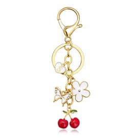 GolbalJew Cute Key Chains for Women Initial Letter Flower Butterfly Cherry Keychains Bag Charms for Handbags Backpack Purse Charms Keyring, S