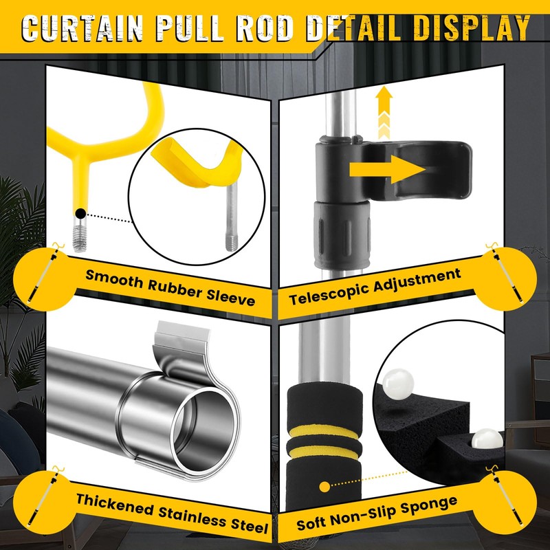 Frebuta Drapery Pull Rod,36“ to 63” Curtain Pull Telescoping Pole