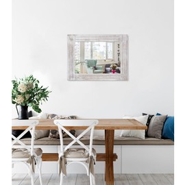 HLFMVWE Mirrors for Wall Rustic Wooden Frame Rectangle Mirror Vintage Hanging Mirror for Bedroom Bathroom Living Room Farmhouse Wall Decor White Small 16" x 12 "