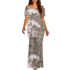 Guosanchn Summer Dresses for Women 2024 Polynesian Floral Dress L Off Shoulder Maxi Dresses Native African Clothes Sleeveless Dress Hawaiian Summer Beach Playwear Dresses