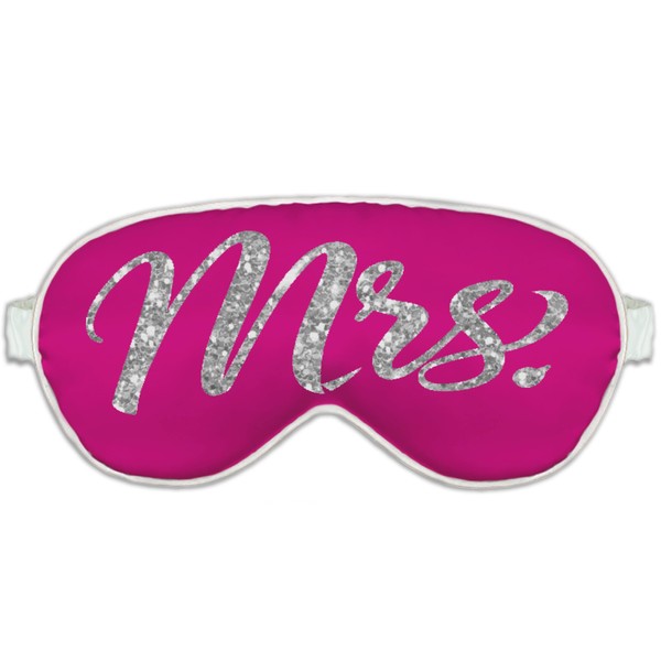 Honeymoon Gifts for The Bride - Silver Sparkle Mrs Hot Pink Satin Sleep Mask - Hangover Kit Stuffer - Hot Pink w/White Piping Eye Mask