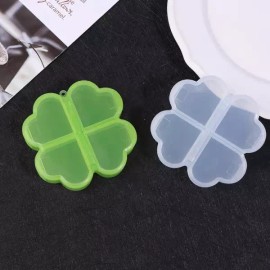 Four Leaf Clover 휴대용 플라스틱 약 보관함 개별 개폐 디자인 네잎 클로버 4칸 약통 분리 Portable Plastic Pill Box Individual Open Design Four-Leaf Clover 4-Compartment Pill Case Separated [Green]