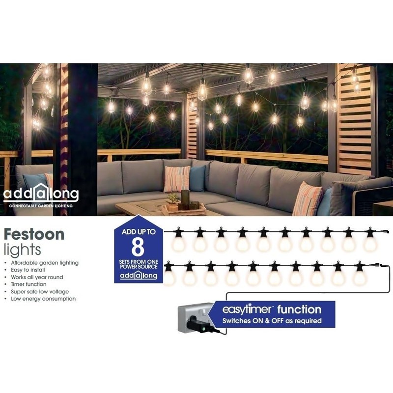 NOMA Connectable Bulb Festoon Garden Lights, 10 Warm White LED's,