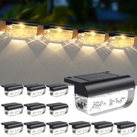 Eyrosa Solar Deck Lights 16 Pack, Solar Lights Outdoor Waterproof for Outside, Stairs, Step, Fence, Yard, Garden, Patio, Pool, Railing (Warm White)