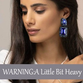 VANGETIMI Black Crystal Statement Drop Earrings Fashion Rhinestone Rectangle Dangle Earrings Evening Prom Pageant Party Earrings for Women