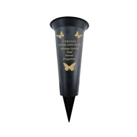 Memorial Grave Vases Ornaments Plastic Flower Holders - Butterfly Spike Grave Flower Vase Holders with Funeral Verses for Your Loved Ones - Black (Mum & DaD)