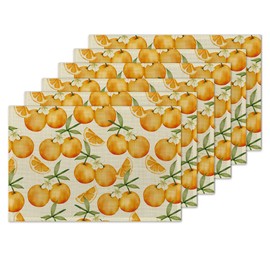 Retro Yellow Orange Placemats Set of 6 Washable Non-Slip Heat Resistant 12×18 Inch Thick Place Mats Decorative Linen Fabric Table Mat for Dining Table Kitchen Home Decor