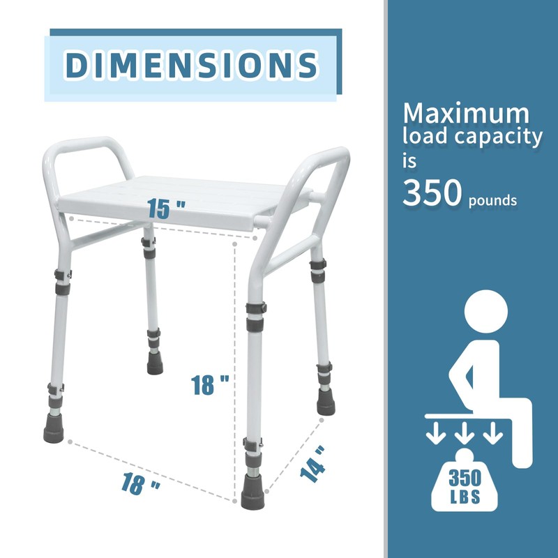 Shower Chair Seat with Arm for Inside Shower - Adjustable