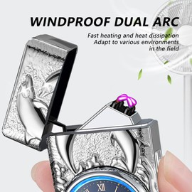 BABOBIU Electric Lighter USB Rechargeable Lighter Windproof Cool Dolphin Lighters Flameless Portable Arc Lighters with Portable Flashlight Gift for Men, Boyfriend, Husband (Silver)