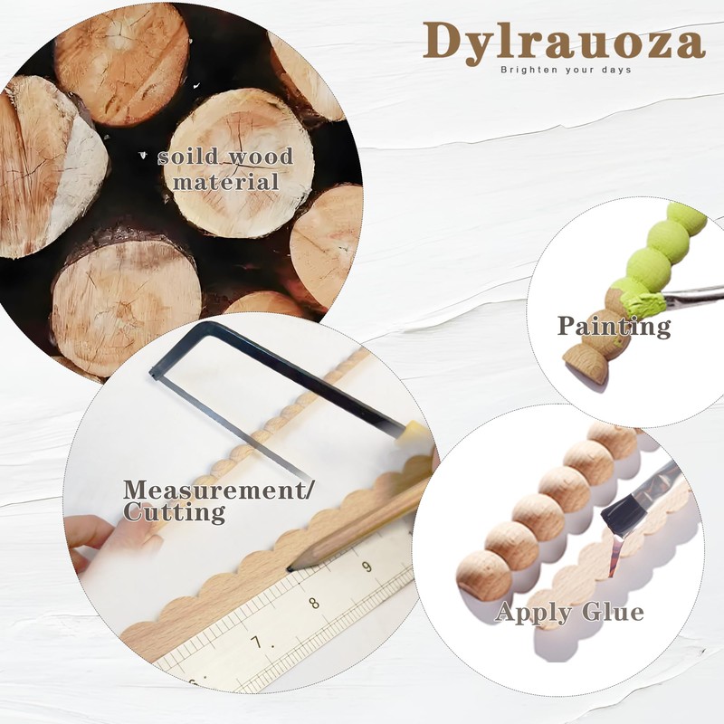 Dylrauoza Beaded Wood Trim Molding, 15 Pack Unfinished Half-Round Decorative