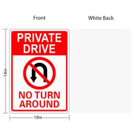 AUYKTE 2 Pack Private Drive No Turn Around Sign, 14x 10 inches .04" Rust Free Aluminum Reflective Sign, UV Protected, Weatherproof, Easy Mounting, Outdoor Use